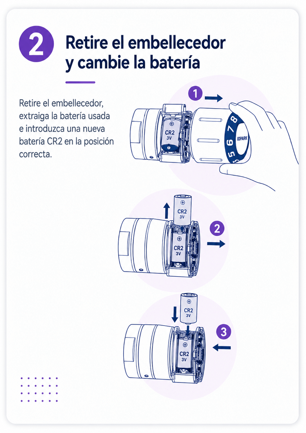 Paso 2 para cambiar la batería del cilindro C760: retirar embellecedor y sustituir batería CR2