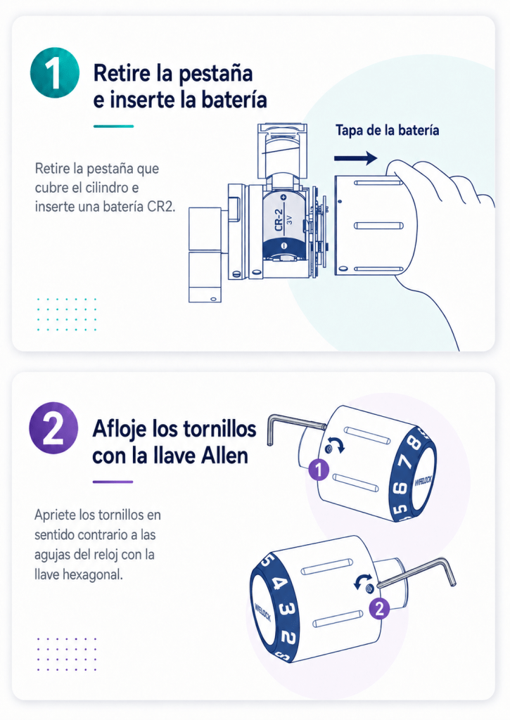 Instalación de batería CR2 en cilindro inteligente IOPark C760