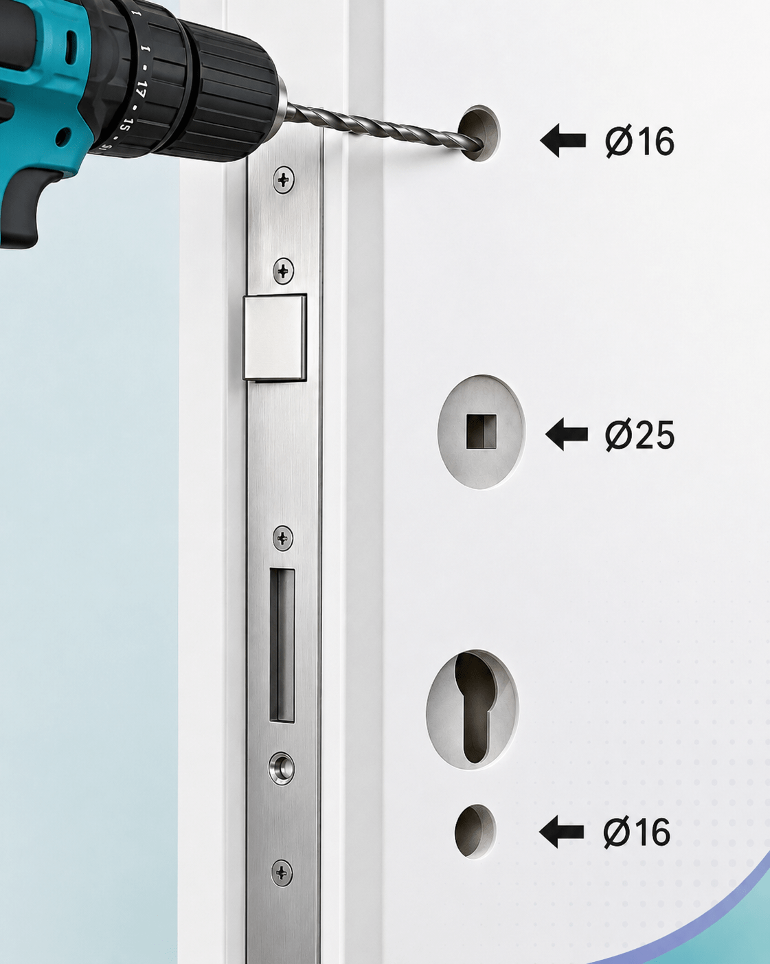 Paso 2 instalación cerradura inteligente IOPark L700: perforar agujeros en la puerta