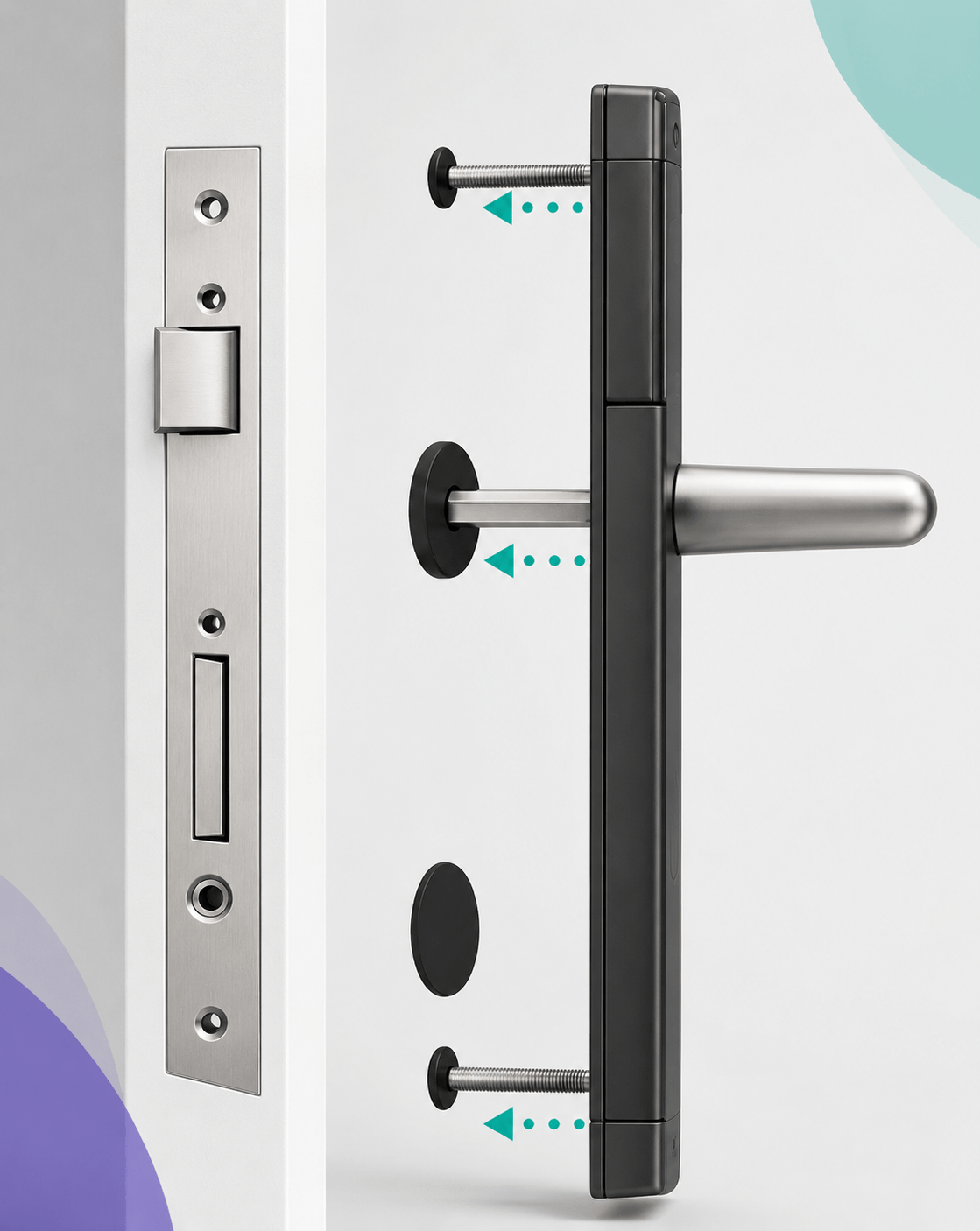 Paso 6 instalación cerradura inteligente IOPark L700: presentar manija exterior en la puerta