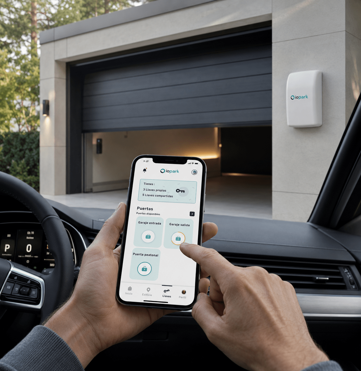 Apertura cercana de garaje con la app IOPark desde el móvil