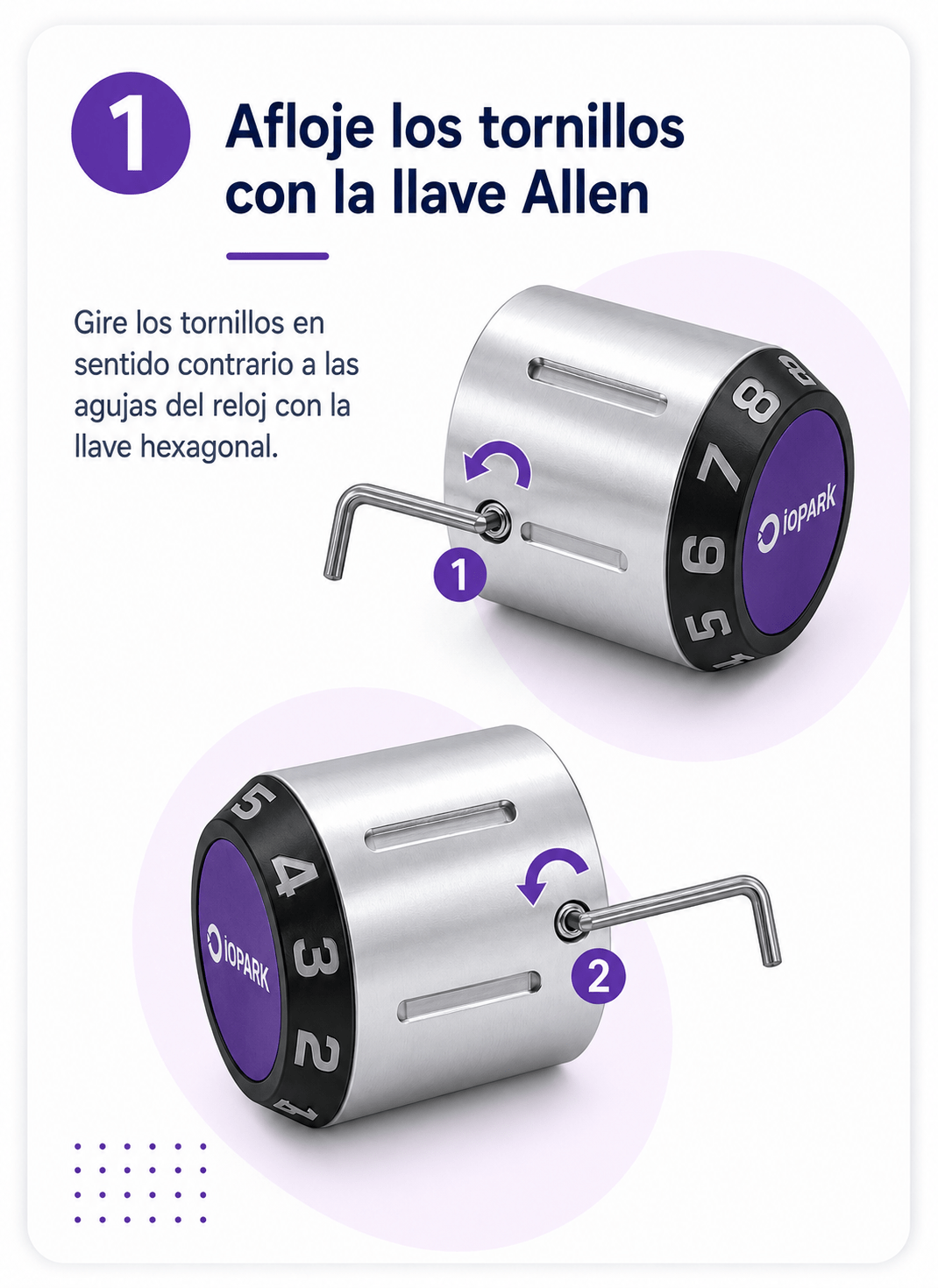 Paso 1 para cambiar la batería del candado inteligente IOPark C210: aflojar los tornillos con llave Allen