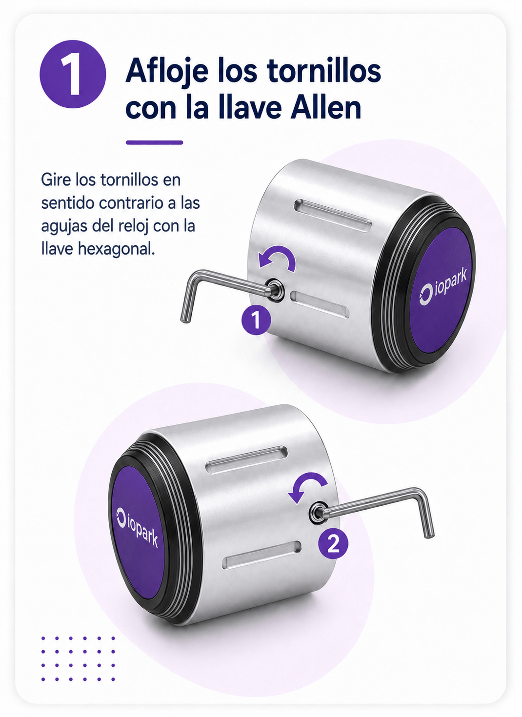 Paso 1 para cambiar la batería del cilindro inteligente C761: aflojar los tornillos con llave Allen
