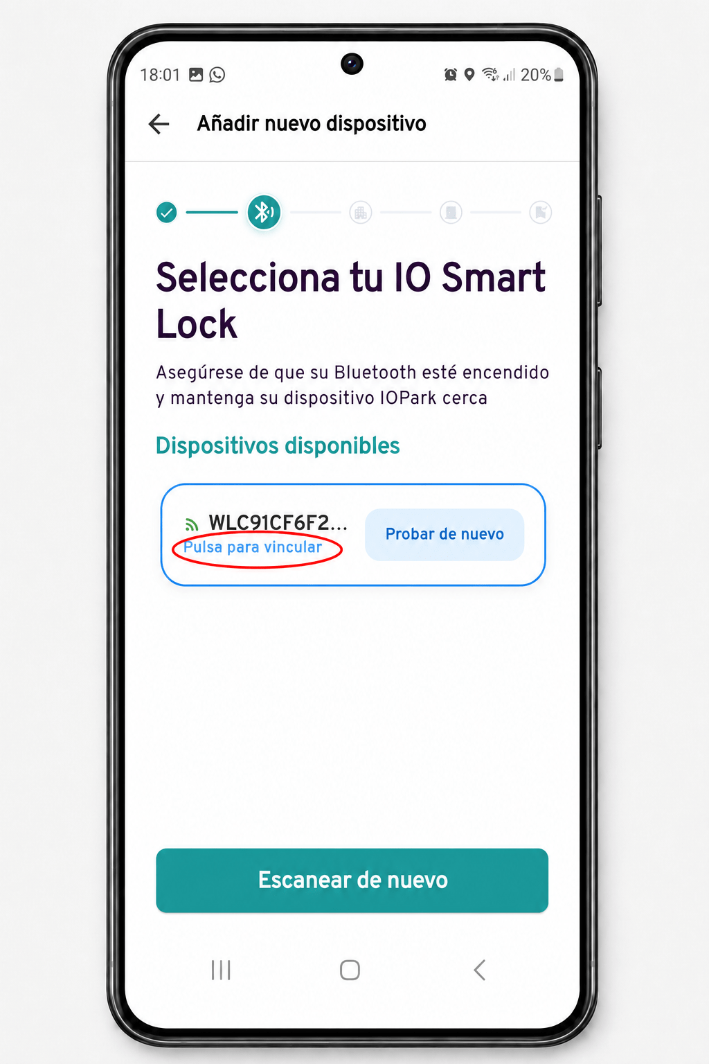 Pulsar para vincular un dispositivo IOPark