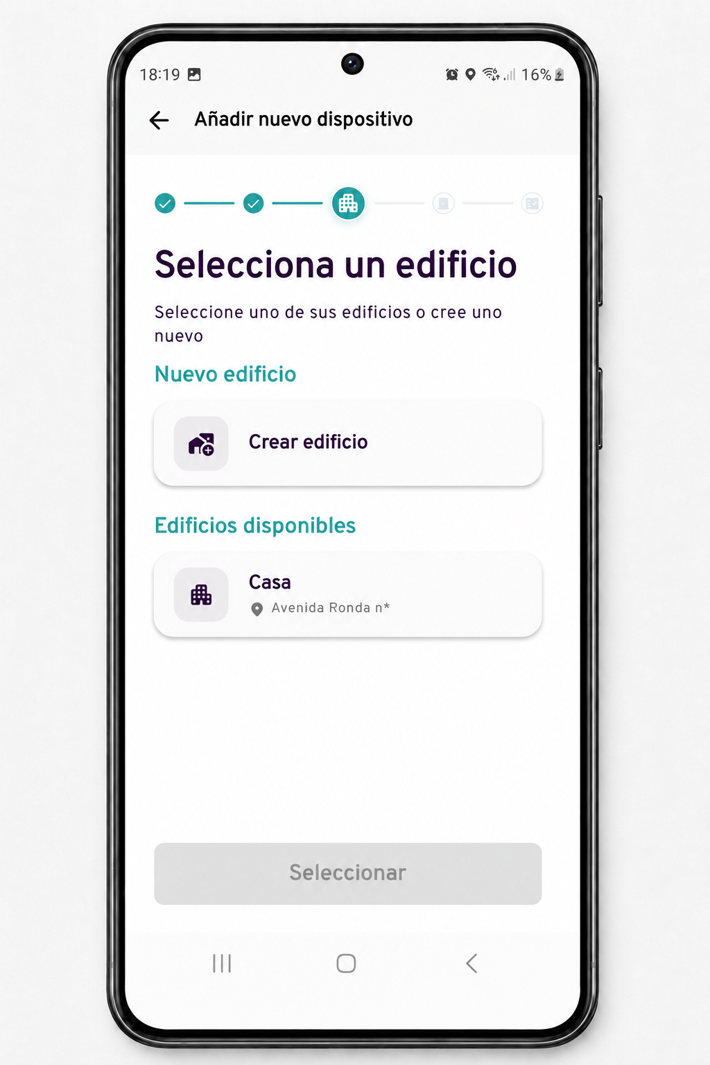 Seleccionar edificio en la app IOPark
