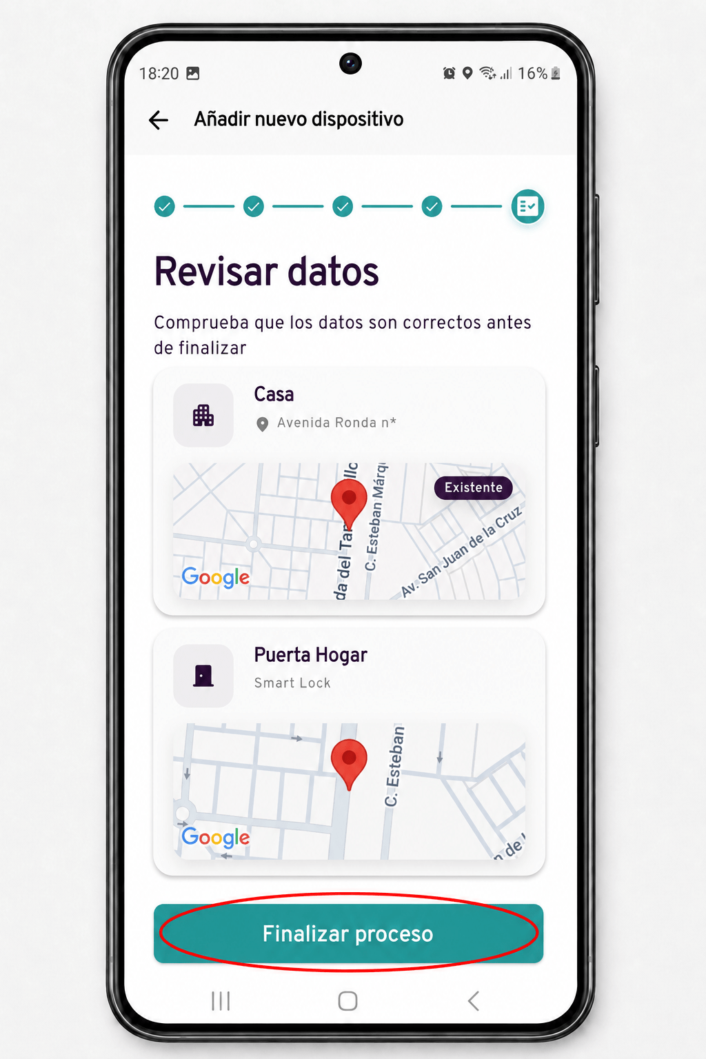 Revisar datos y finalizar configuración de un dispositivo IOPark