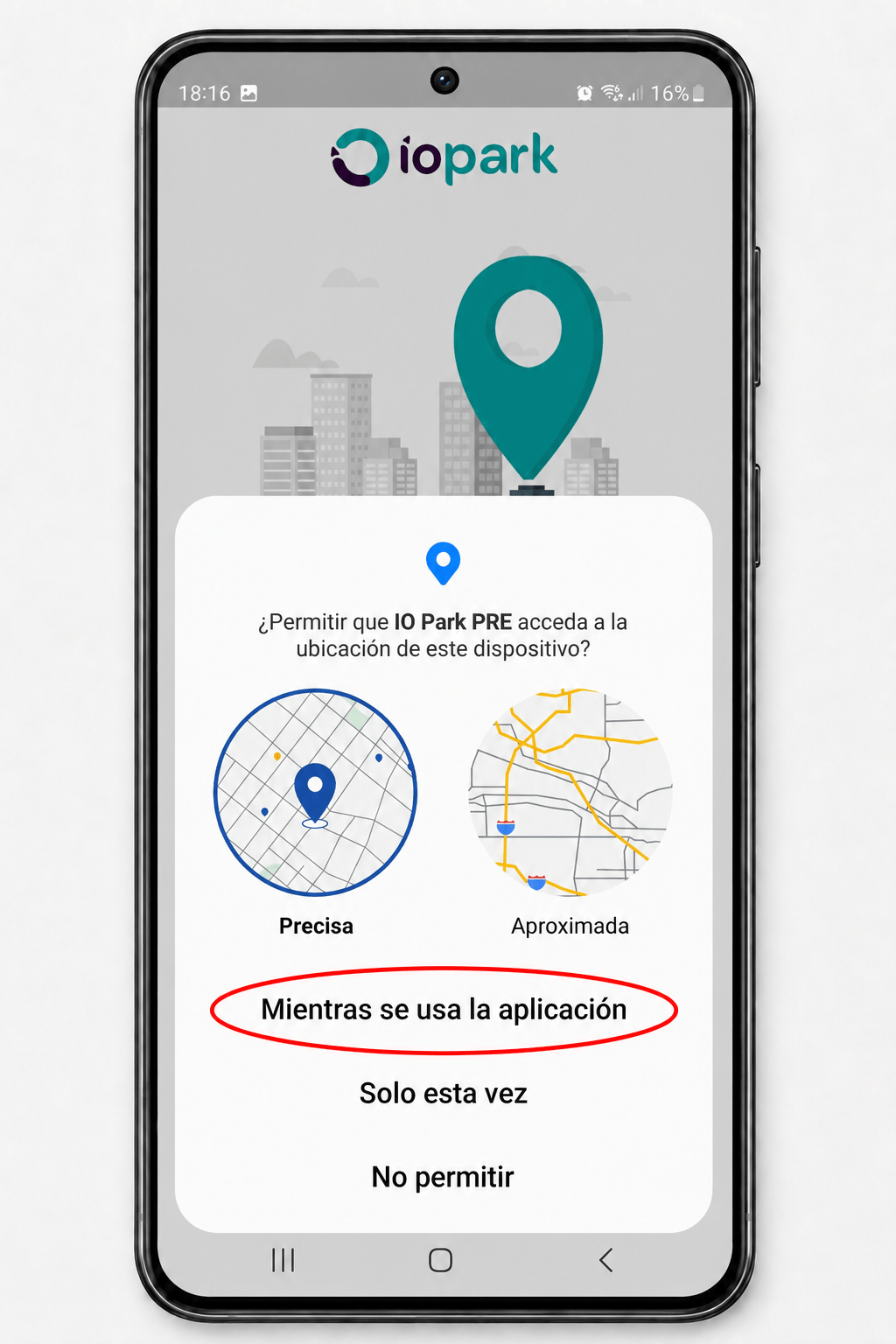Permitir ubicación mientras se usa la aplicación IOPark