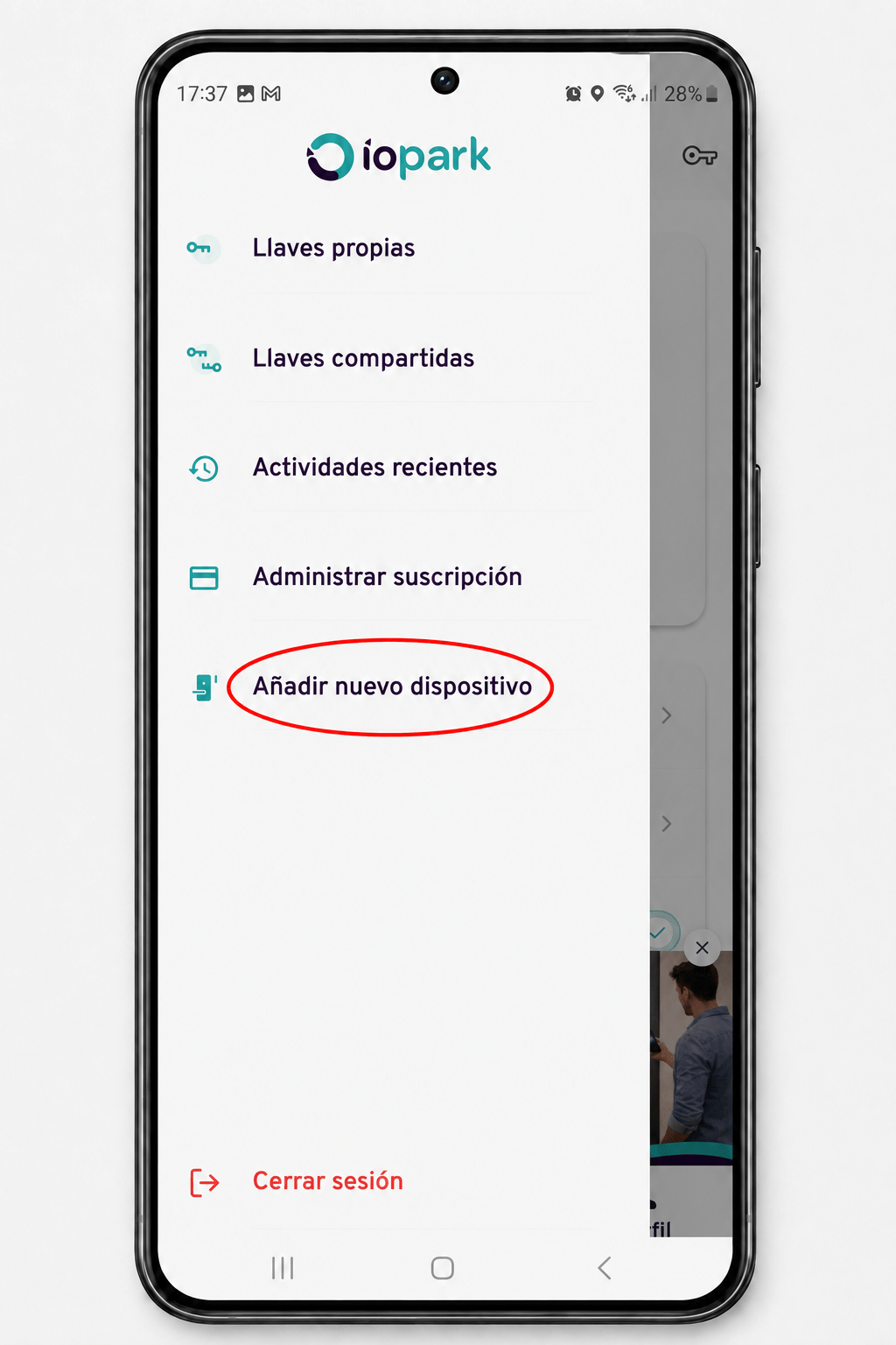 Añadir nuevo dispositivo desde el menú de la app IOPark