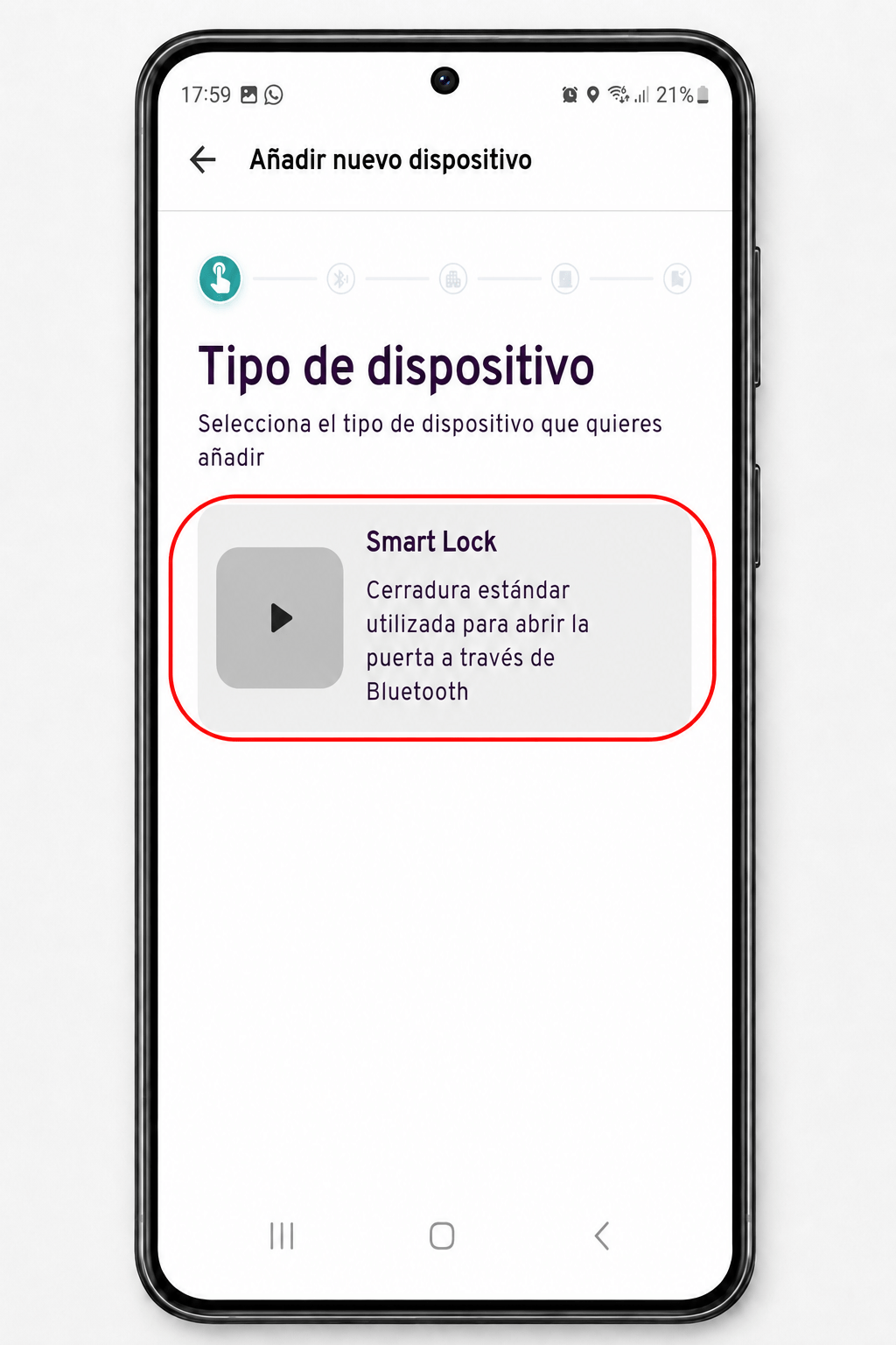 Seleccionar tipo de dispositivo en la app IOPark