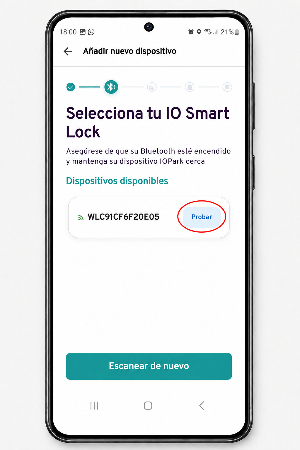 Probar dispositivo IOPark detectado por Bluetooth