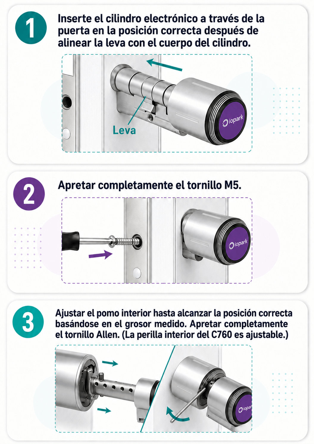 Instalación del cilindro inteligente IOPark C761 en puerta compatible