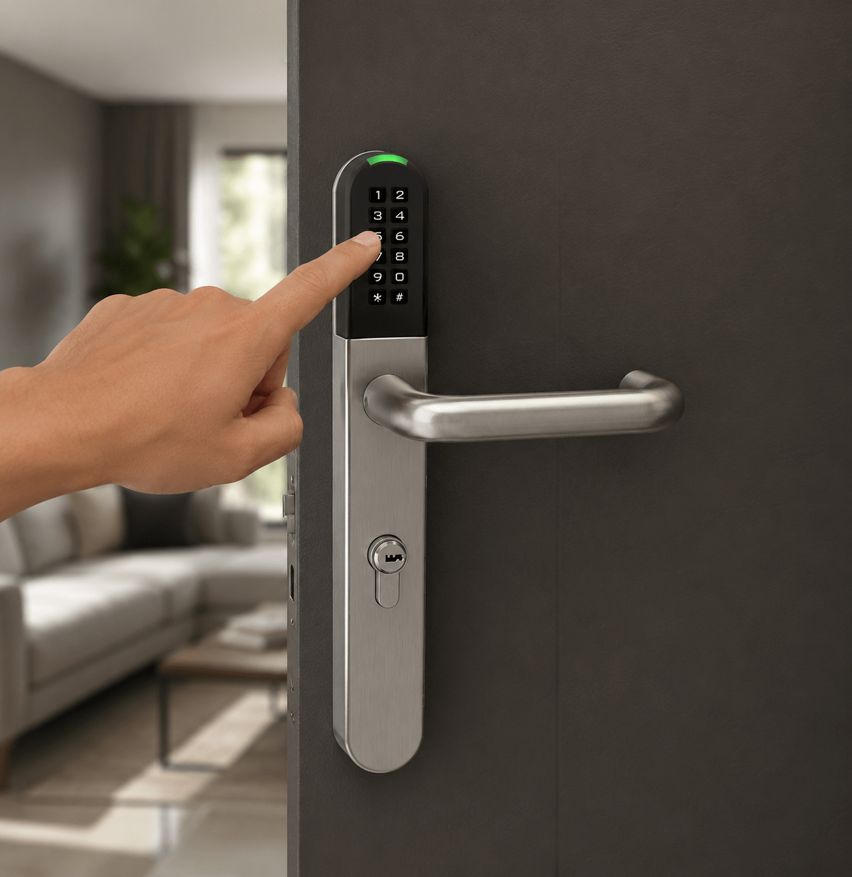 Apertura de la cerradura inteligente IOPark L701 mediante código PIN en teclado numérico