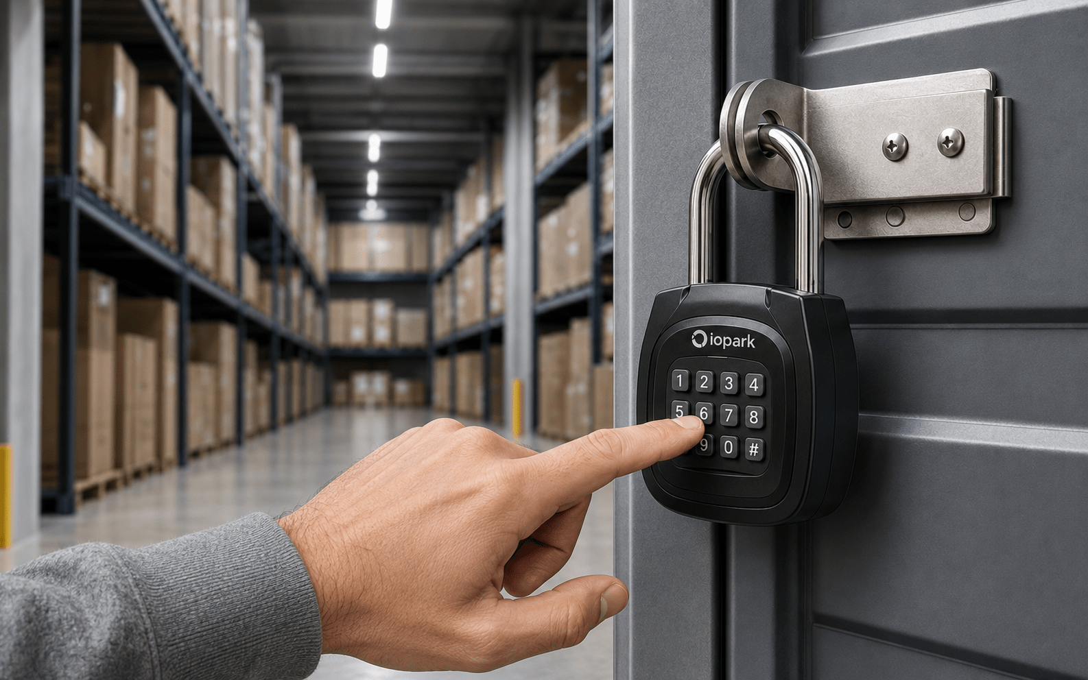 Mano introduciendo un código PIN en el candado inteligente H101